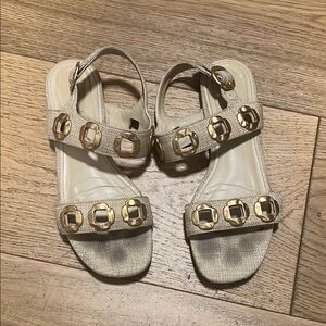 Larroude Gold Metallic Slingback Sandals